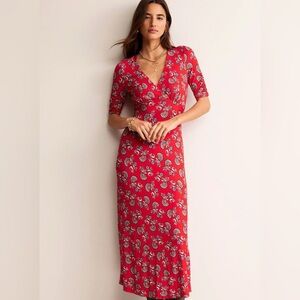 Beautiful Boden Red Paisley Midi Jersey Knit Dress
